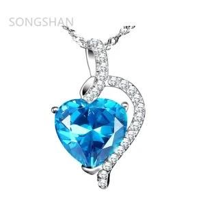 S925 Sterling Silver Blue Diamond Zirconia Pendant Necklace