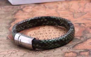 Snake Leather Bracelet Bangle Stainless Steel Bangle