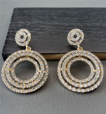 Manufacture Best Seller Style Sparkly Halo Drop Earrings in 18K Gold Plated