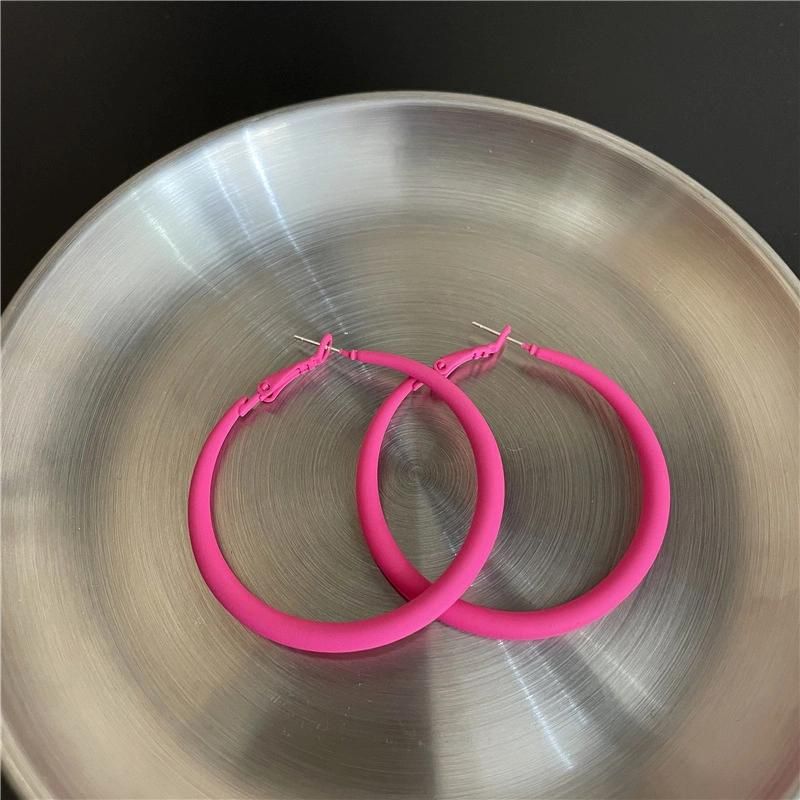 Korean Metal Spray Enamel Oil Paint Hoop Earrings S925 Silver Needle Fluorescent Color Big Earrings