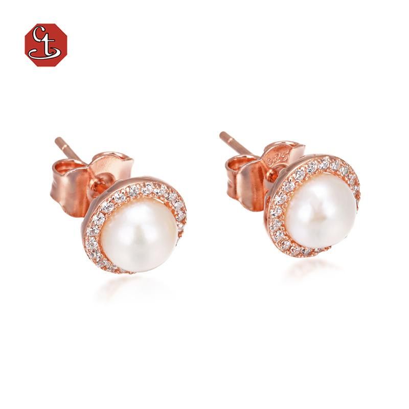 Fashion women Pearl Engagement and Wedding Earring Sterling Silver Fine Jewelry