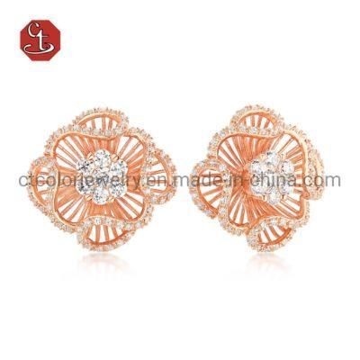 Fashion Jewelry Women Earring Rose Gold Plated Cubic Zirconia Sterling Silver Earring