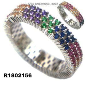 Multi-Color Prong Set 925 Sterling Silver Ring