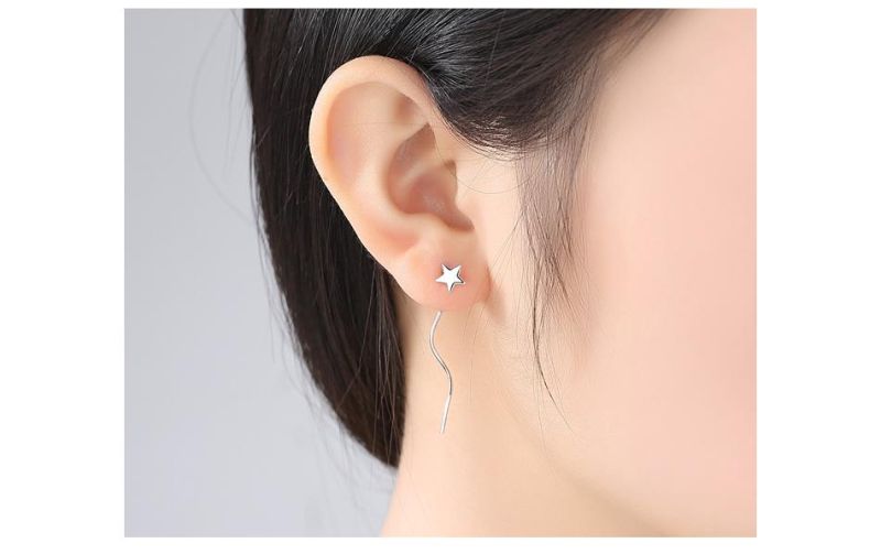 Stylish Long Geometric 925 Sterling Silver Earrings Ear Studs
