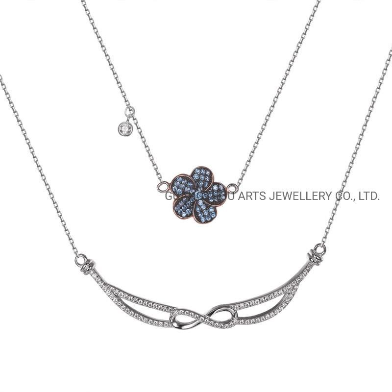 Blue CZ on Windmill 925 Sterling Silver Pendant Necklace
