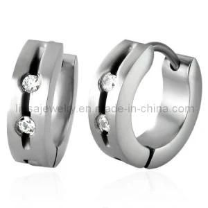 Simple Design Unisex Stainless Steel Earrings with Rhinestone (SJE1327)