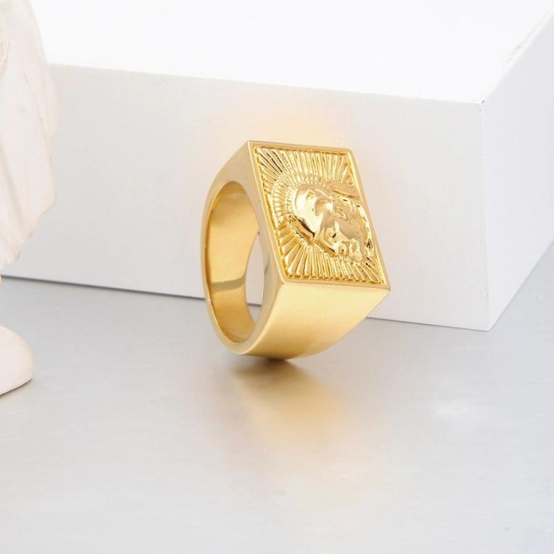 Vintage Wide Square 18K Gold Plated Ring Jewelry Women Chunky Ring Wedding Gifts Drop Shipping