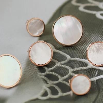Fashion Geometric Jewelry White Pearl Titanium Steel Rose Gold Stud Earrings