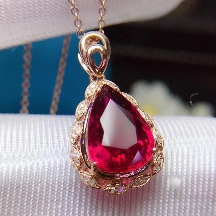 Rubellite Pendant with 18K Gold and South Africa Diomand Wonderful Gift