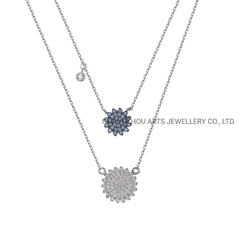 Cubic Zircons on Stars Double Layer Chains Necklace