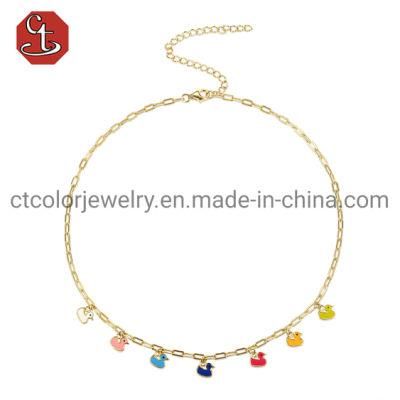 925 Sterling Silver Enamel Color Duck Pendants 18K Gold palted Fashion Jewelry Necklace Jewellery