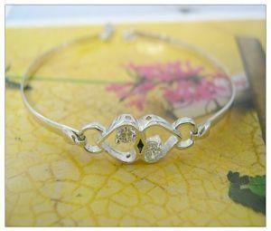Sterling Silver Double Heart Shape with CZ Charm Bangle B0056