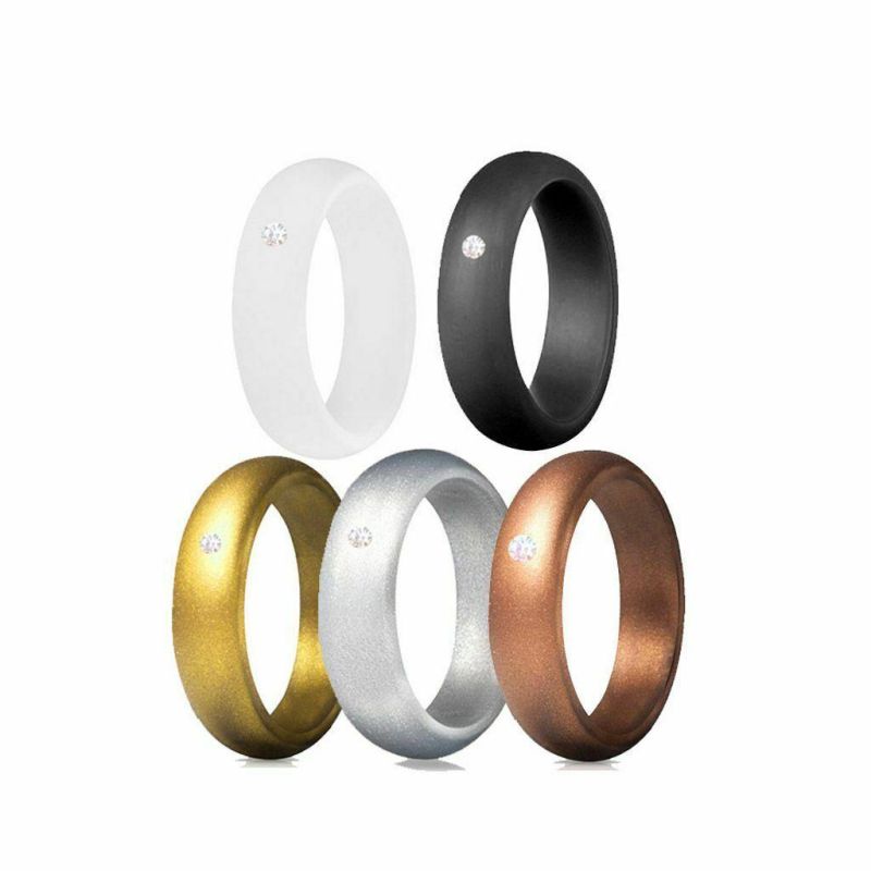 Flexible Silicone Wedding Ring Engagement Men Women Diamond Rubber Band