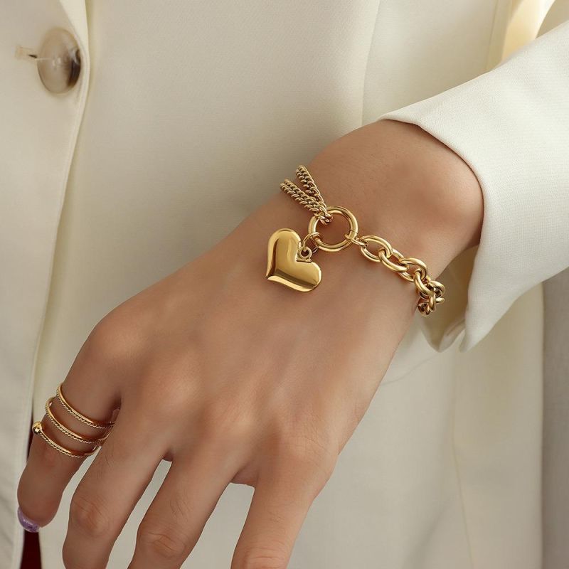 18K Gold in Titanium Steel Plating Versatile Heart Bracelet