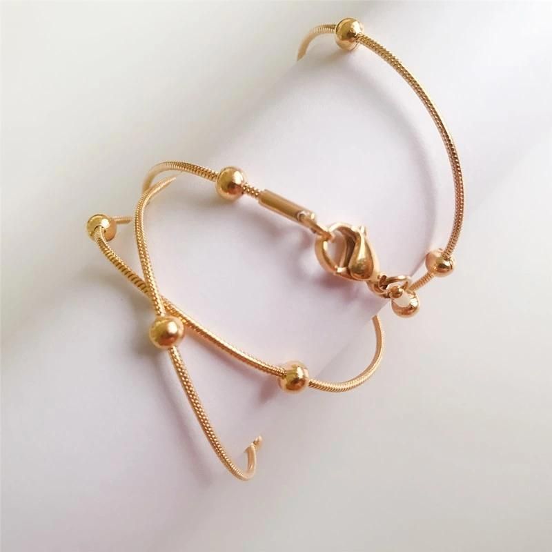 Factory Supplier Gold Plated Bracelet Stainless Steel Round Snake Jewelry Chain Necklace Bracelet with Beads Jewelry Making Chain