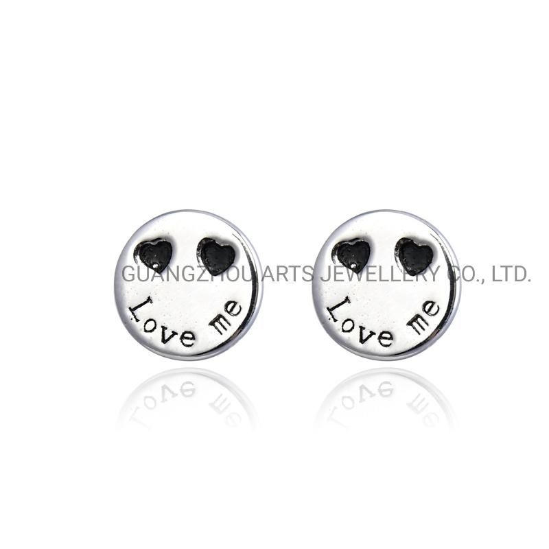 Simple 925 Silver Cute "Love Me"Round Stud Earrings