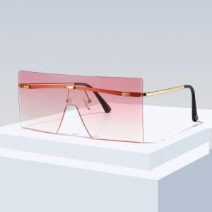 Fashion Lady&prime;s Oversized UV400 Rimless AC Material One Len Sunglass