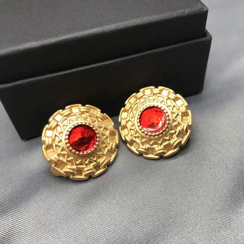 Fashion Jewelry Accessories Vintage Pearl Colorful Stone Silver Stud Earrings