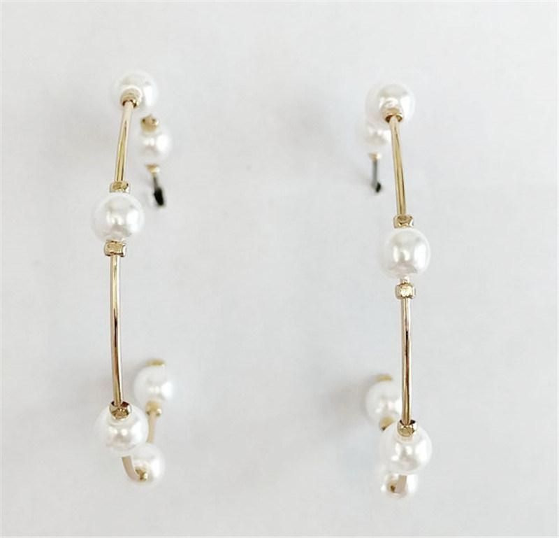 Korean Stylish Fashion Rozalia Pearl Station Hoop Earring for Women Girl Lady Party and Gift Jewelry