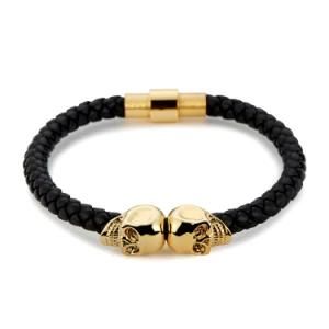 Fashion Skulls Men handmade Genuine Leather jewelry Bangle Bracelet