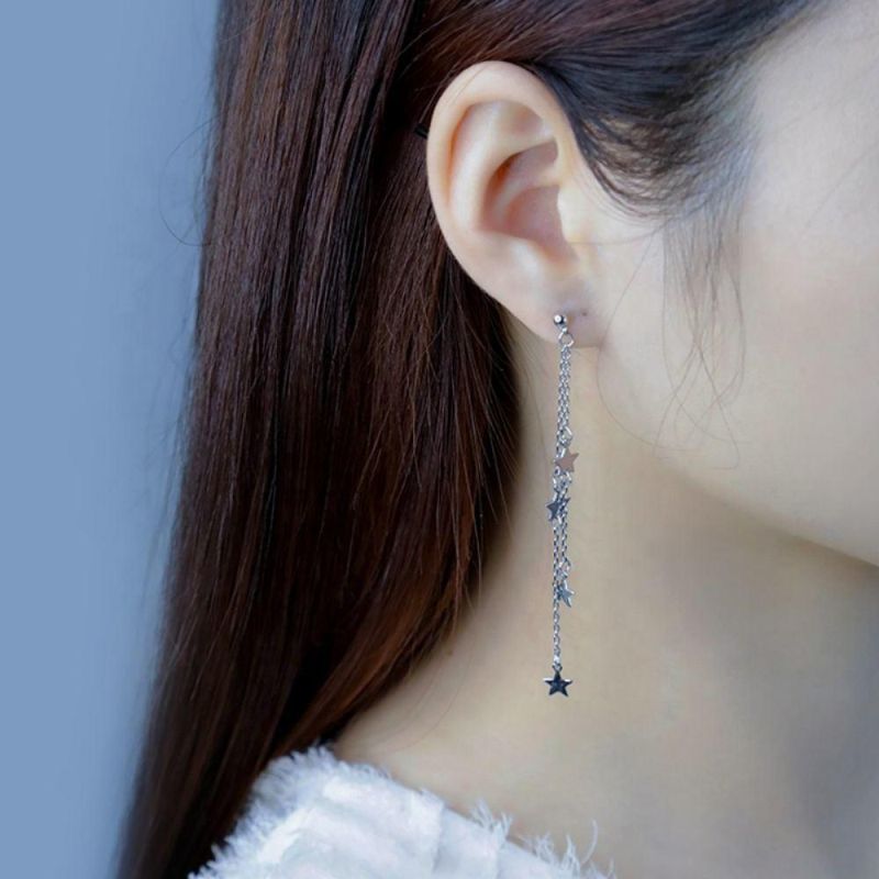 925 Sterling Silver Star Tassel Stud Earrings for Women Temperament Girls Party Fashion Jewelry Gift