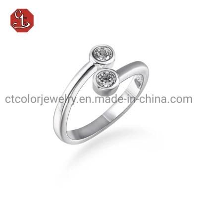 Open Wedding Ring for Women Daily Silver Ring with Bazel Setting