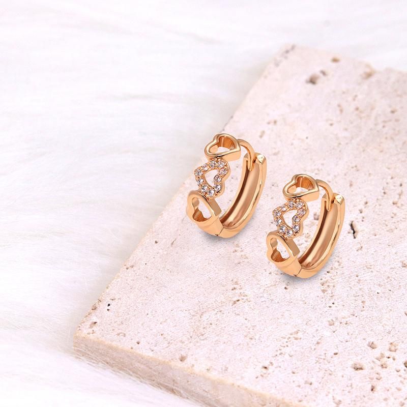Brass Hoop 18K Gold Zirconia Hearts Earring