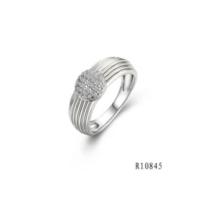 925 Silver with CZ Thread Line Round Ring for Women