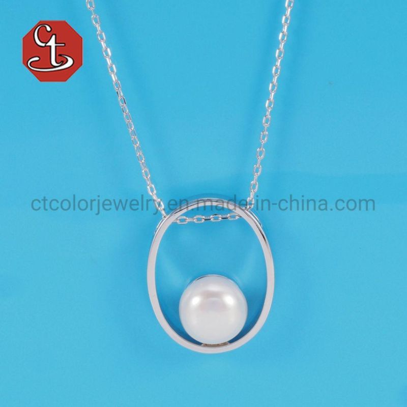 Natural Freshwater Pearl Necklace Oval Shape Pearl Pendant Necklace Geometric Pearl Necklace