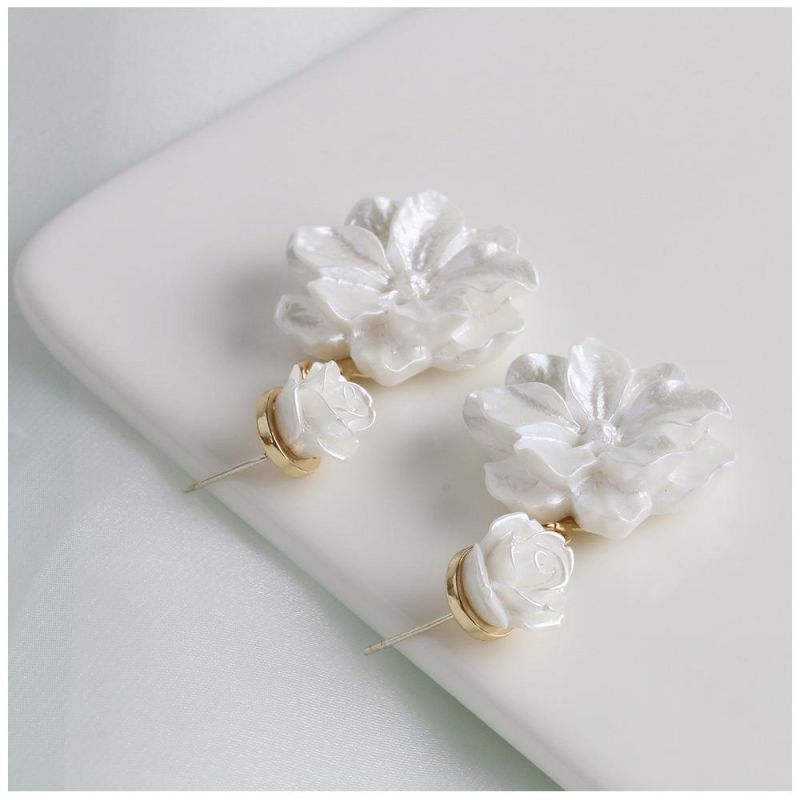 New S925 Silver Needle Flower Resin Acrylic Earrings Women