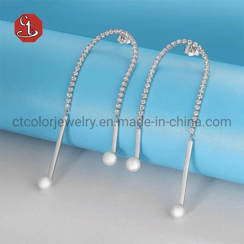Fashion Women Customized Jewelry 925 Silver Zircon Crystal Pearl Earrings