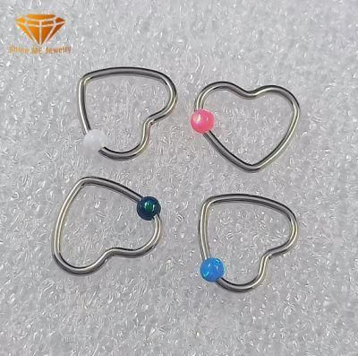 Heart-Shaped Stainless Steel 3mm Opal Ball Closed Ring Nipple Ring Nose Ring Earring Piercing Jewelry Ssp050