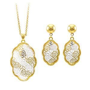 Wholesale Gold and Silver Plated Oval Mesh Like Pendant and Earrings Jewelry Sets