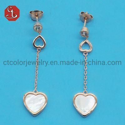 Heart Drop Earring Valentine&prime;s Day Gift for Girls Mother Pearl Silver Earrings