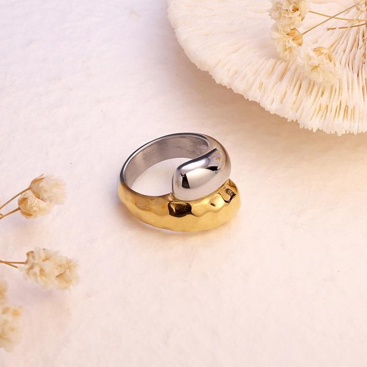 Chinese 16mm Simple Stainless Steel Gold and Silver Double Colour Ring