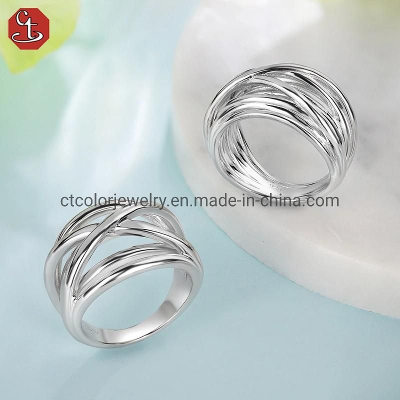 2022 Luxury Fashion Jewelry Plain Silver Simple Style Ring for Women