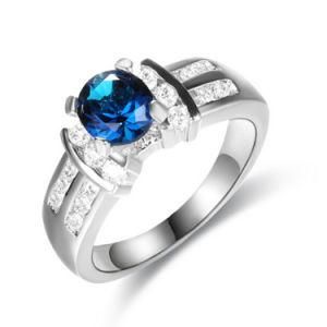 Hot Selling New Type Swiss Blue CZ Stone Brass Engagement Ring