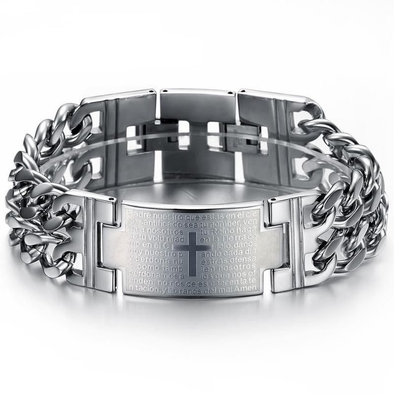 Stainless Steel Cross Chain Bracelets for Mens Link Chain Wristband Bangle Bracelets