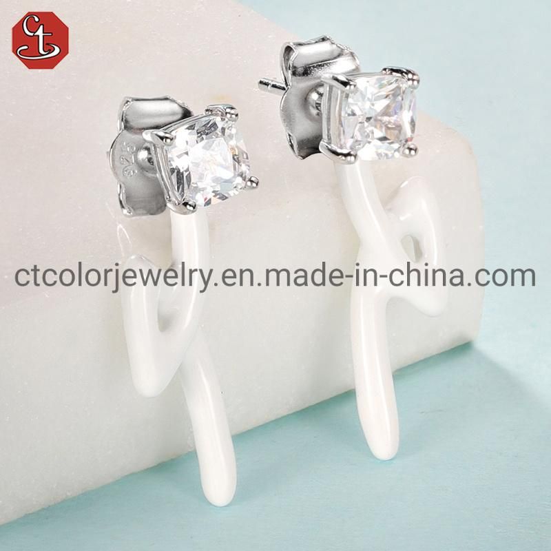 925 Sterling Silver CZ Earrings Color Enamel Dripping Oil Earring