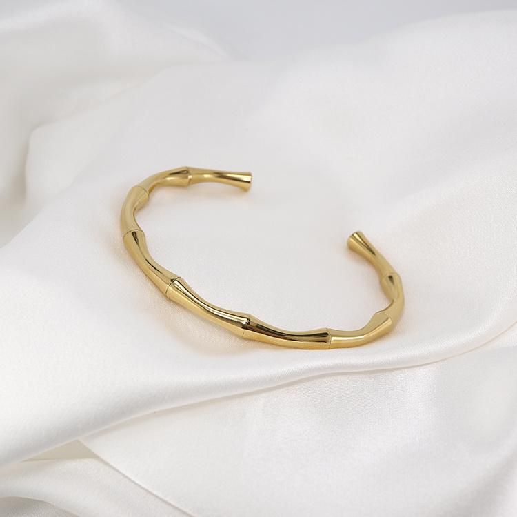 Custom Bamboo Bangle Bracelet Open Cuff Stainless Steel Bangle 18K Gold Plated Fashion Exaggerated Female Titanium 316L Jewelry