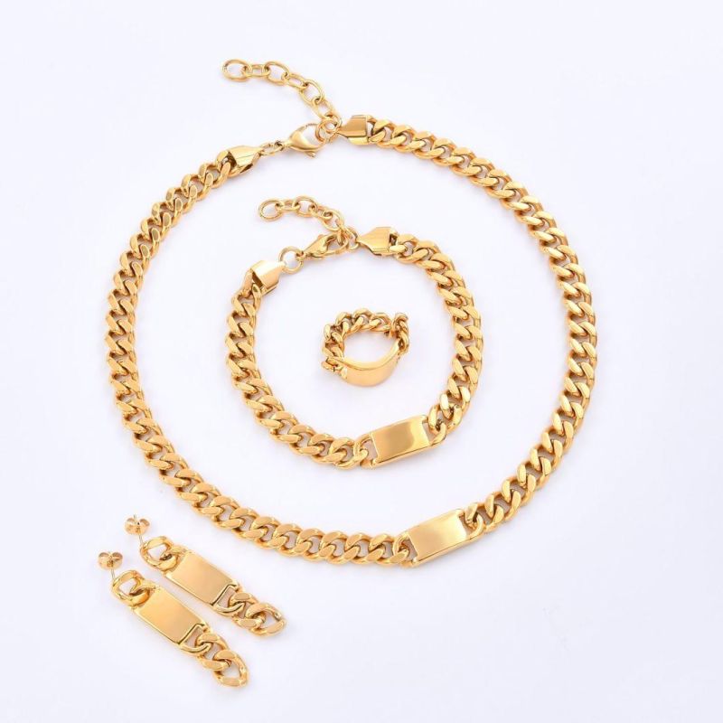 Fashion 18K Gold Plated Stainless Steel Necklace Bracelet Earrings Jewelry Set