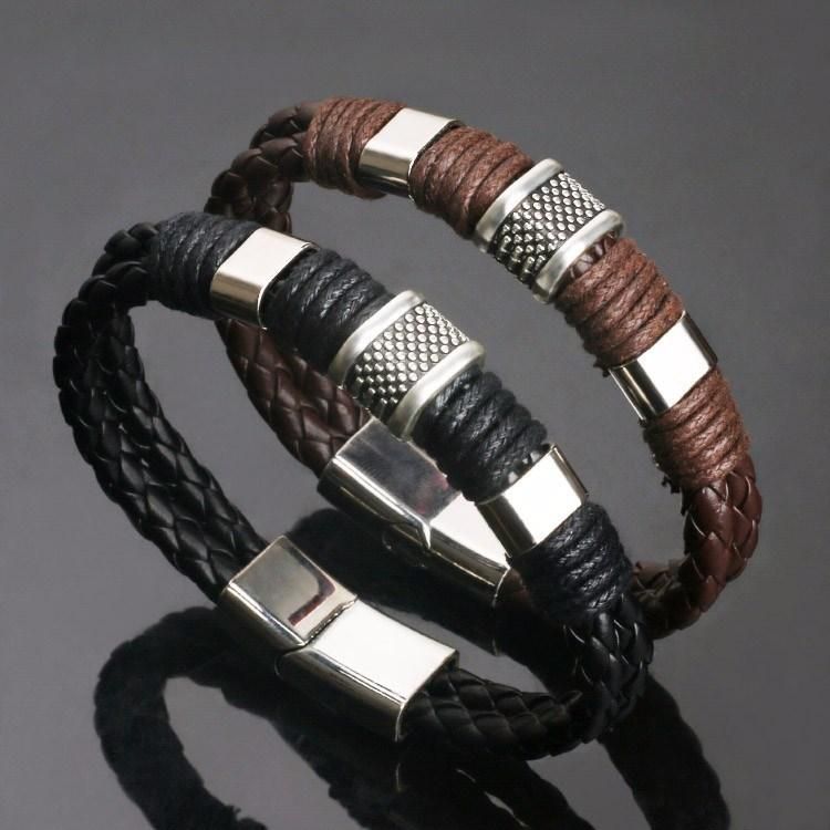 Trendy Genuine Leather Bracelets Men Stainless Steel Multilayer Braided Rope Bracelets for Male Female Bracelets Jewelry