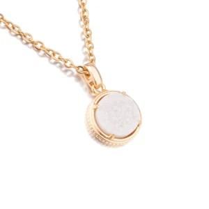 Wholesale Stainless Steel Druzy Quartz Gemstone Round Circle Shape Crystal Necklace