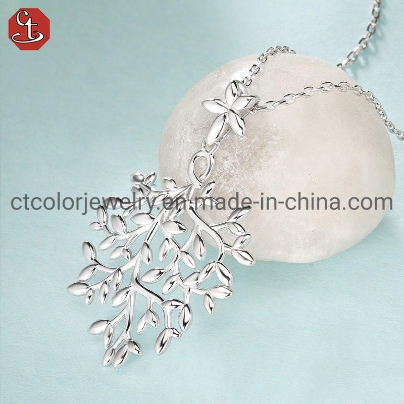 Fashion 925 Silver Jewelry OEM Custom Pendant Necklace with Leaf Chain
