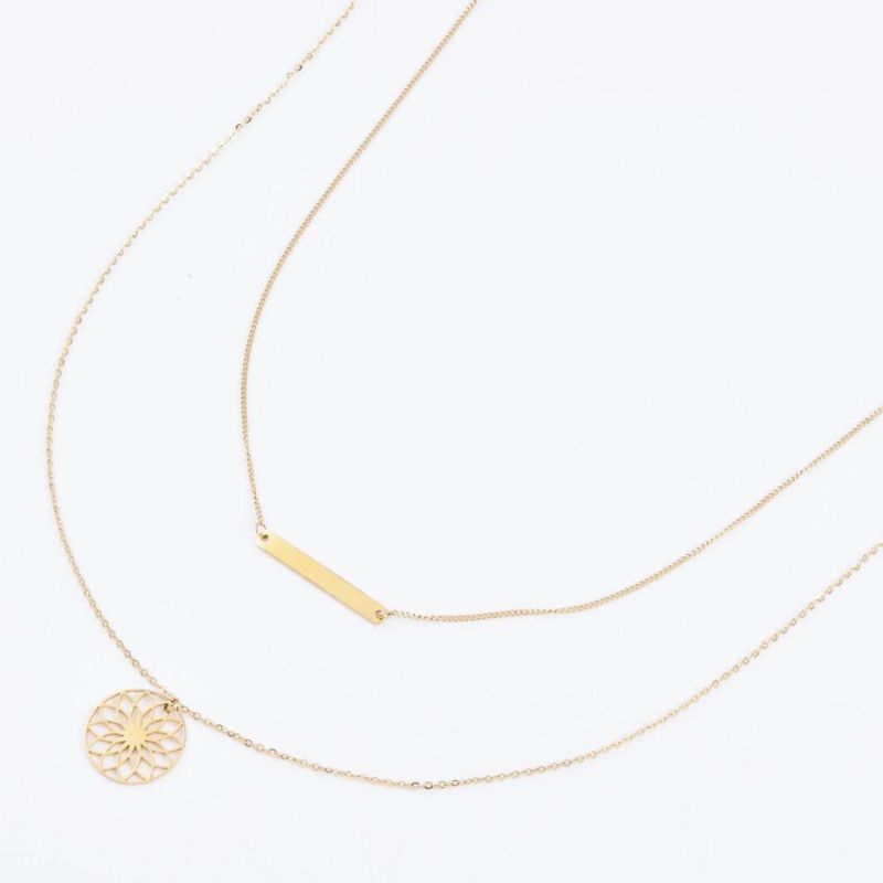 Fashion Stainless Steel Custom Charm Layering Necklace for Girls Gold Plated Jewelry