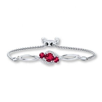 Three Stone Round Shape Ruby 925 Sterling Silver Wedding Gemstone Bracelet