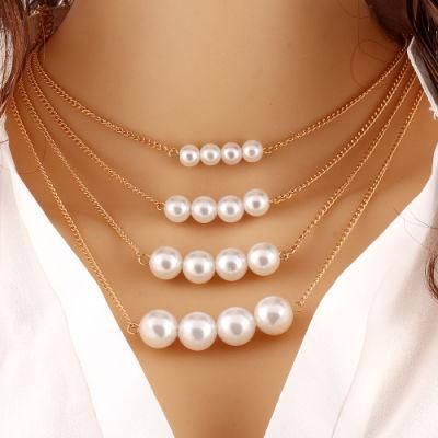 Wholesale Multi-Layer Artificial Pearl Necklace Temperament Jewelry Clavicle Chain Sweater Chain Jewelry