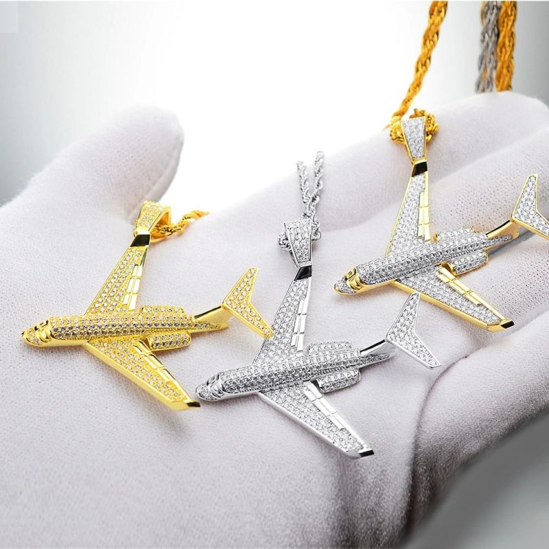 Hot Sale Micro Pave CZ Gold Plated Aircraft Pendant