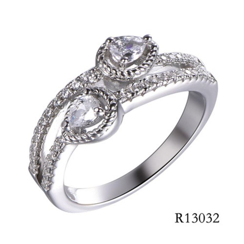 High Quality 925 Silver with Teardrop CZ Perle Effect Ring
