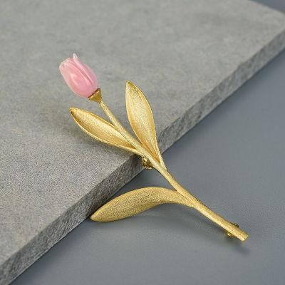 S925 Tulip Brooch with 18K Real Gold Plated